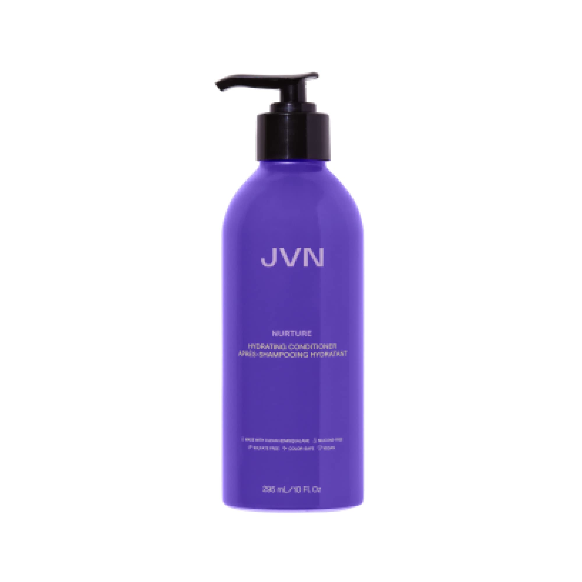 JVN NURTURE Hydrating Conditioner bottle showing detangling and moisture for all hair types.