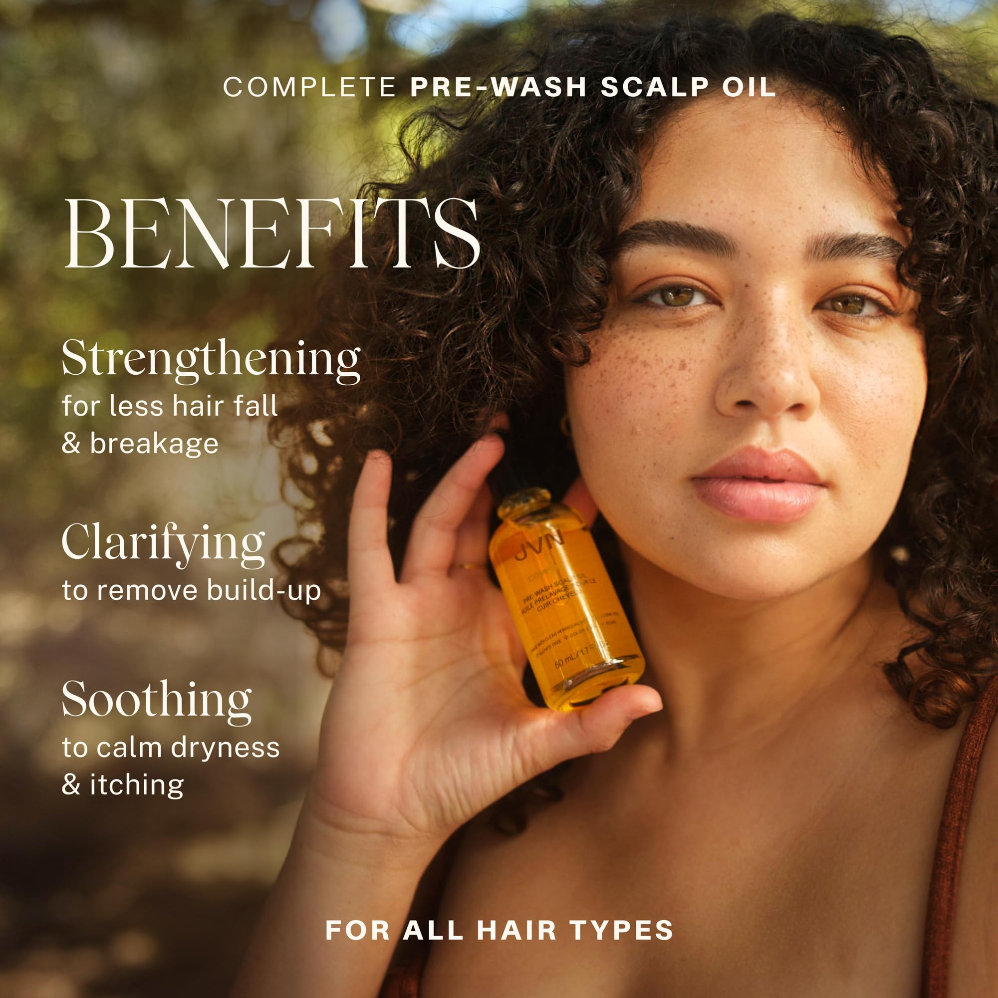 JVN Pre-Wash Scalp Oil dropper-dispense view highlights easy pre-wash application on the scalp.