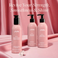 JVN Revive conditioner bottle highlights gentle repair for fragile strands.