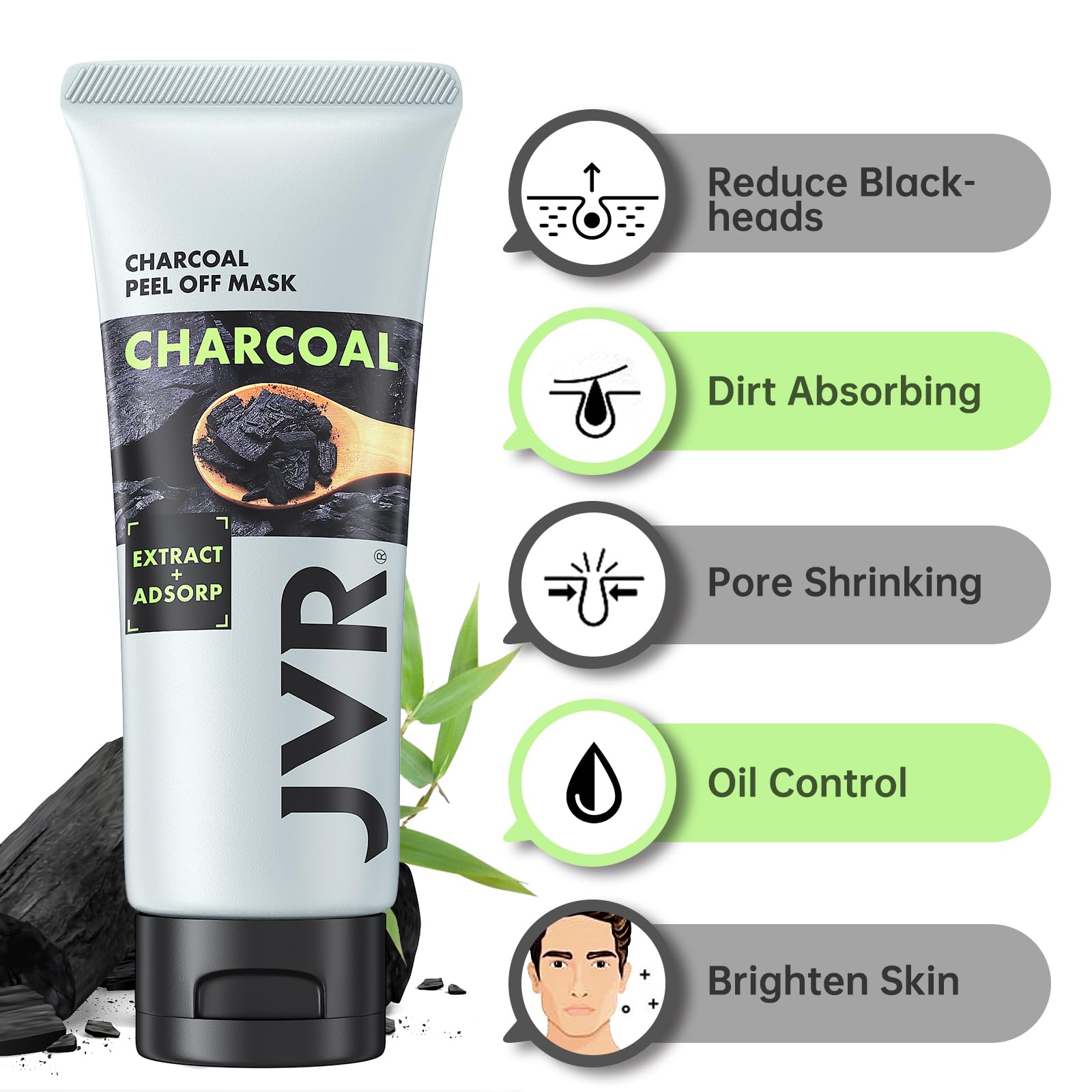 JVR Charcoal Peel-Off Mask application close-up showing peel-away action