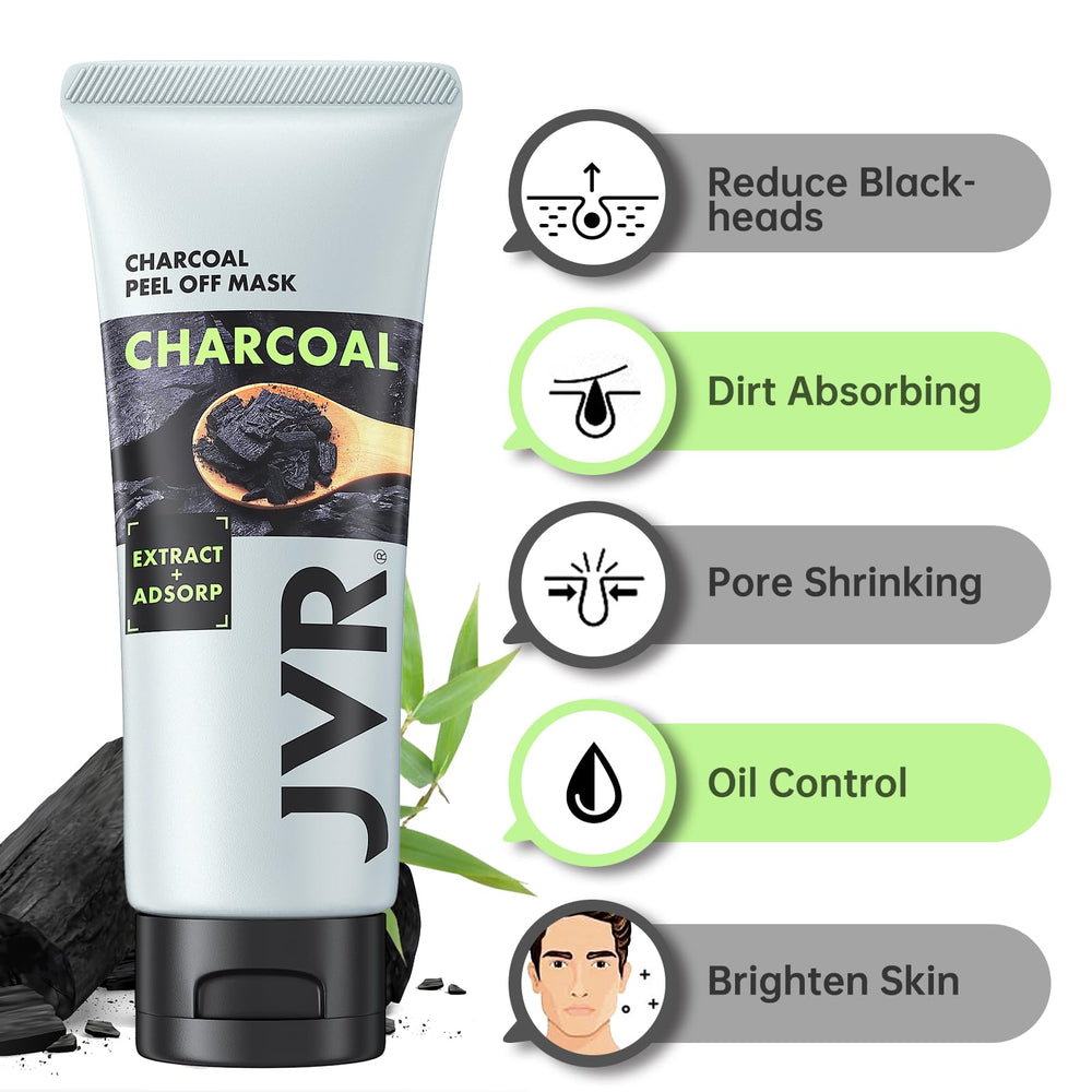 JVR Charcoal Peel-Off Mask application close-up showing peel-away action