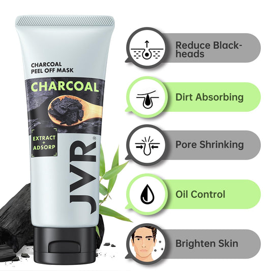JVR Charcoal Peel-Off Mask application close-up showing peel-away action