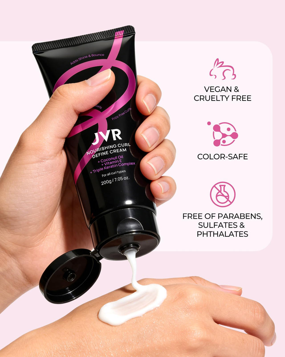 Hair with defined curls after applying JVR Curl Cream close-up.