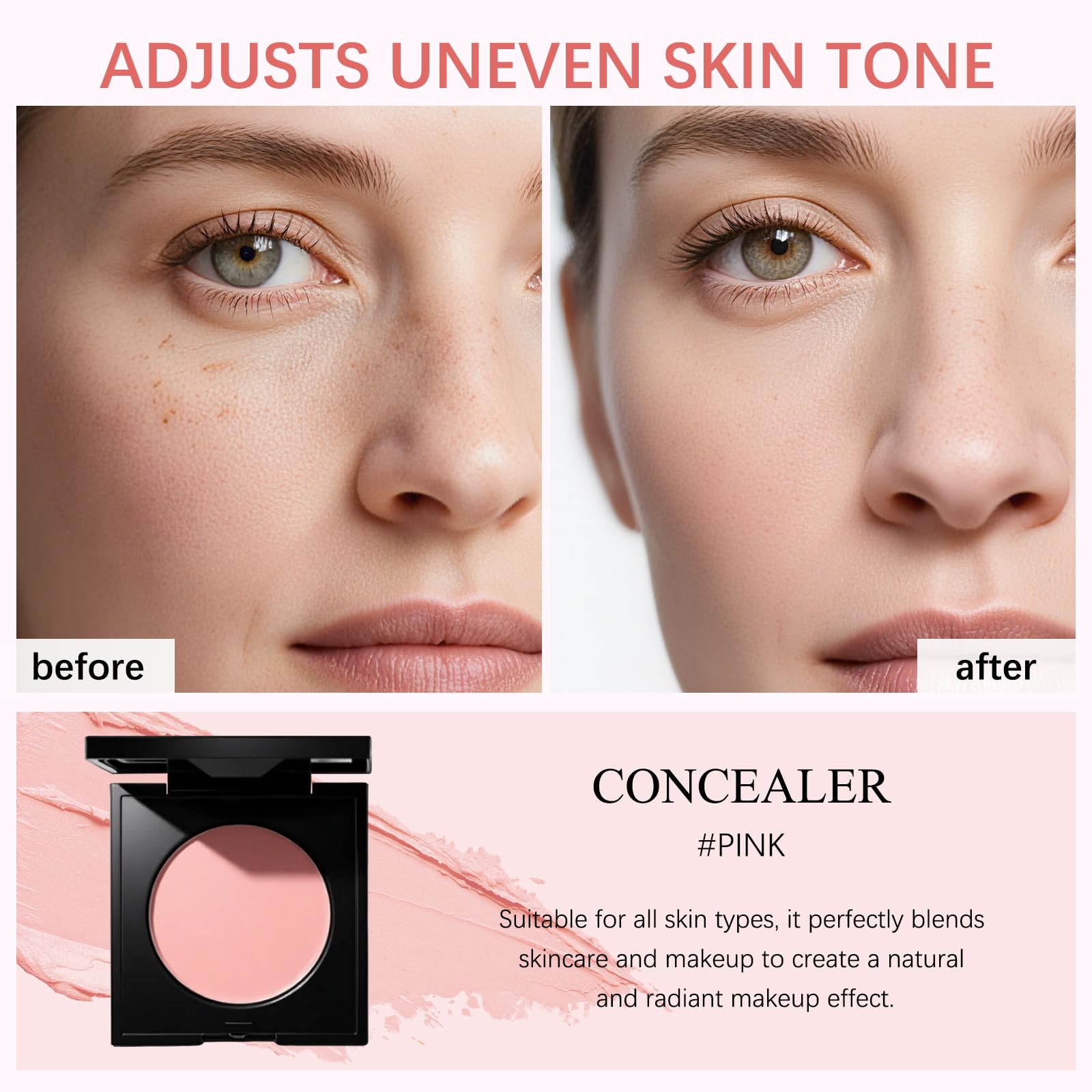 Pink color correcting counteracts blue and brown tones.