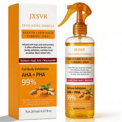 JXSVR Body Keratin Care Turmeric Spray bottle promotes brightening and even skin tone.