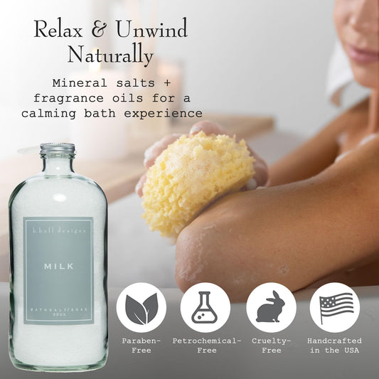 K. Hall Designs Milk Bath Salt Soak gift packaging with premium spa vibe.