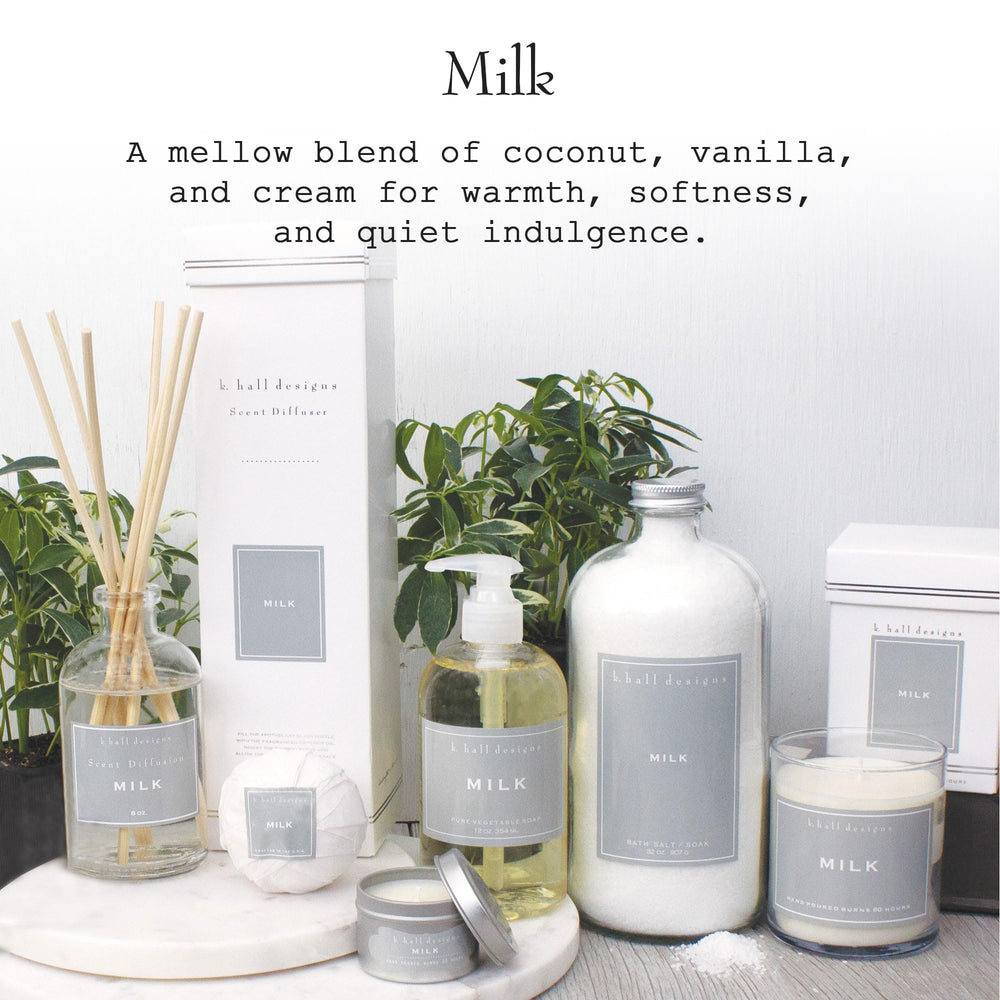 Vitamin E label on K. Hall Designs Milk Bath Salt Soak bottle.