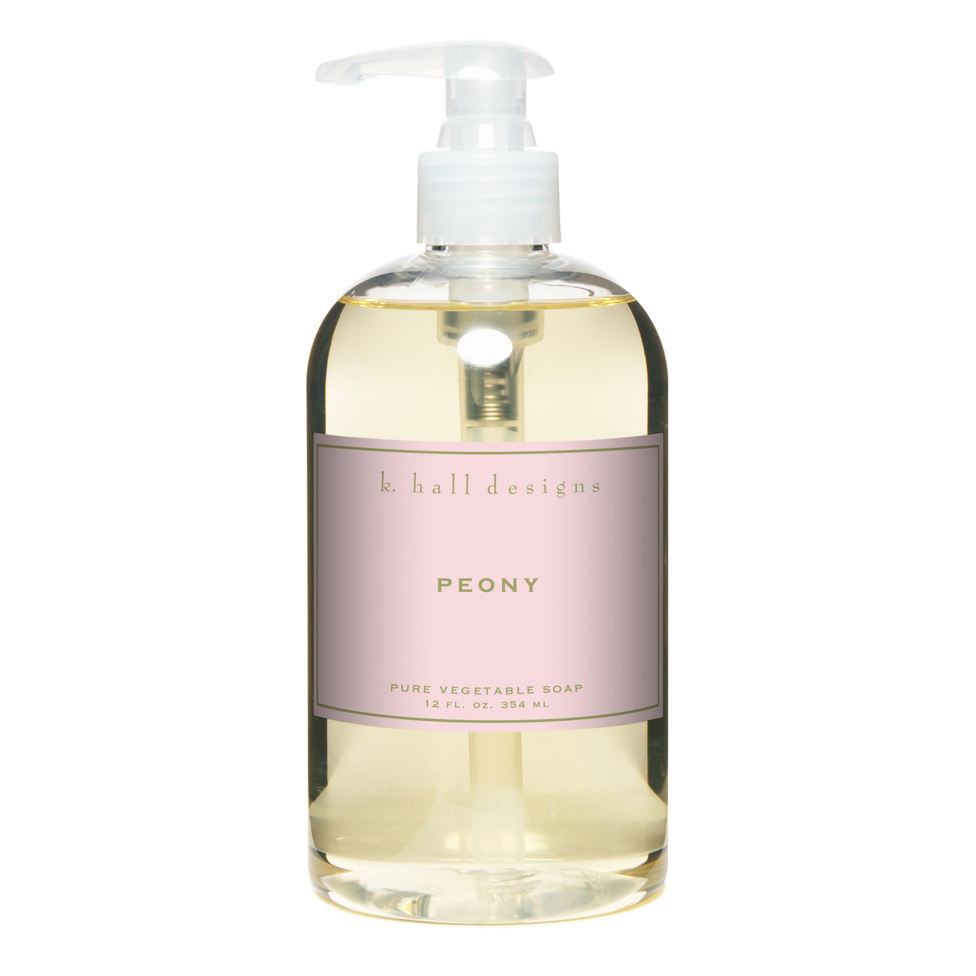 K. Hall Designs Peony liquid hand soap bottle with delicate fragrance and elegant packaging