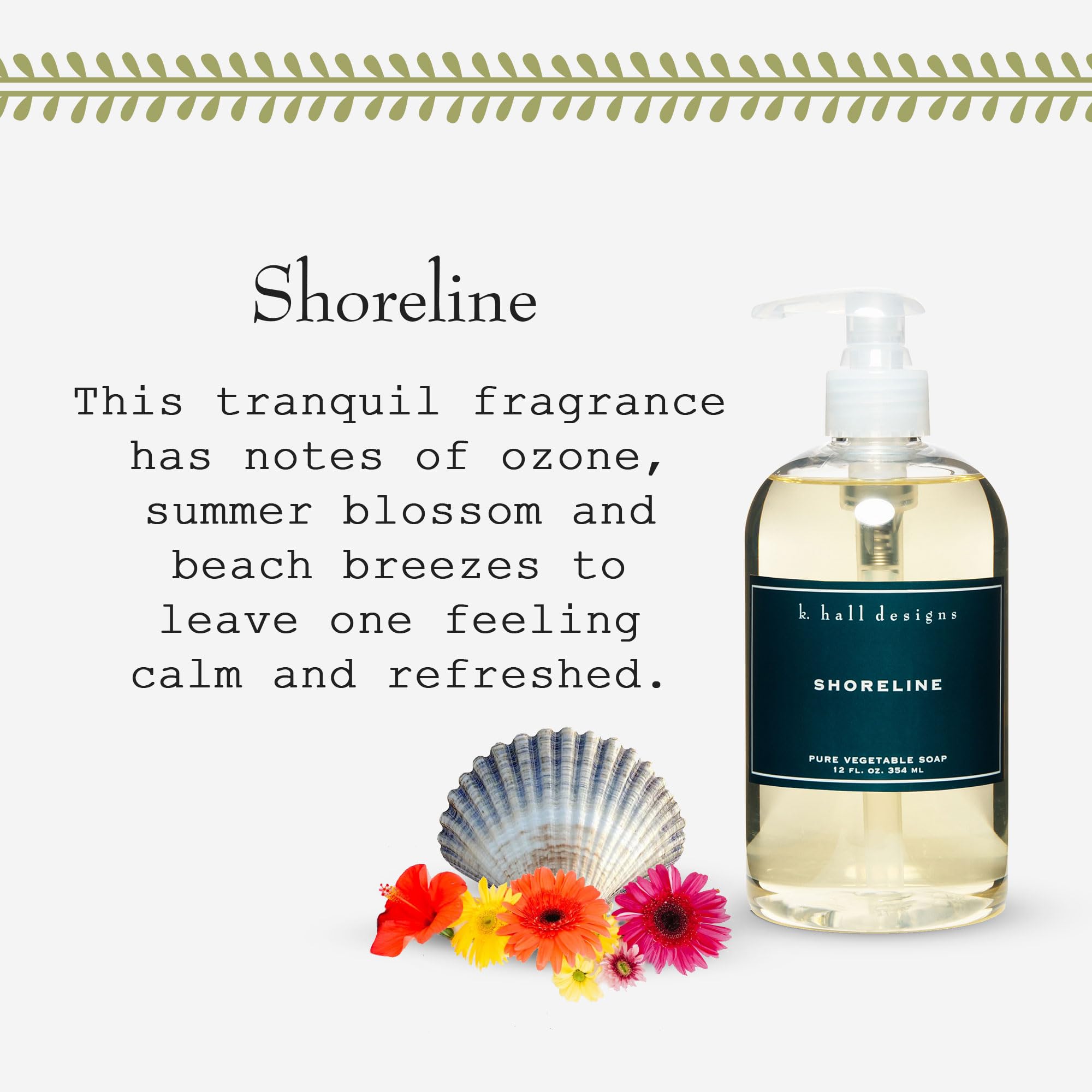 K. Hall Designs Shoreline packaging uses recycled materials and cruelty-free production.