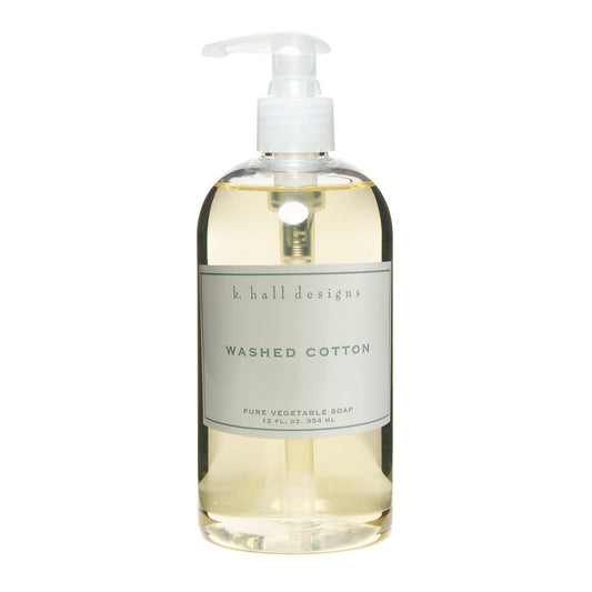 K. Hall Designs Washed Cotton soap bottle with lavender and chamomile aroma.