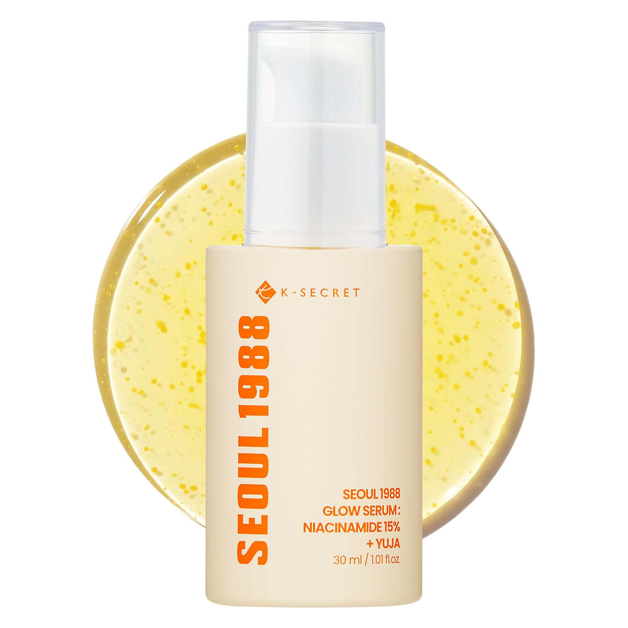 K-SECRET SEOUL 1988 Niacinamide Glow Serum bottle suggests hydration and balanced skin.