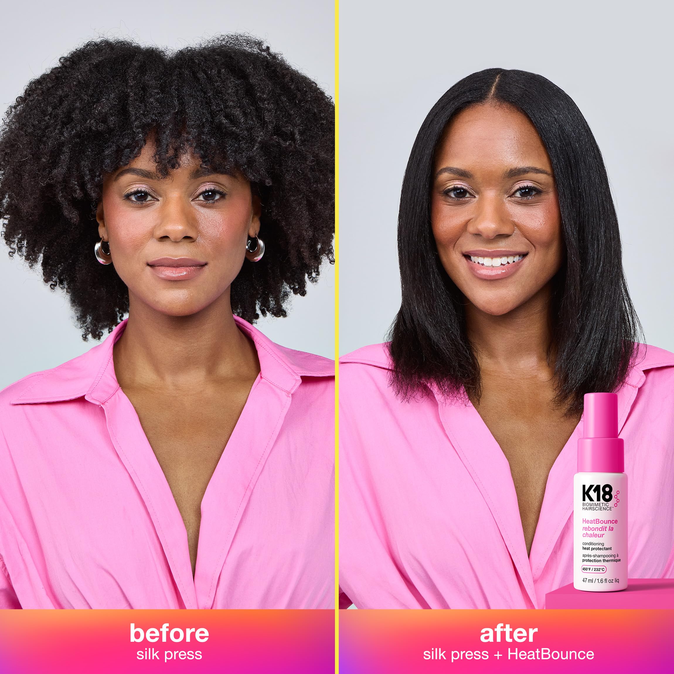 K18 HeatBounce leave-in application demonstrates detangling and smoothness