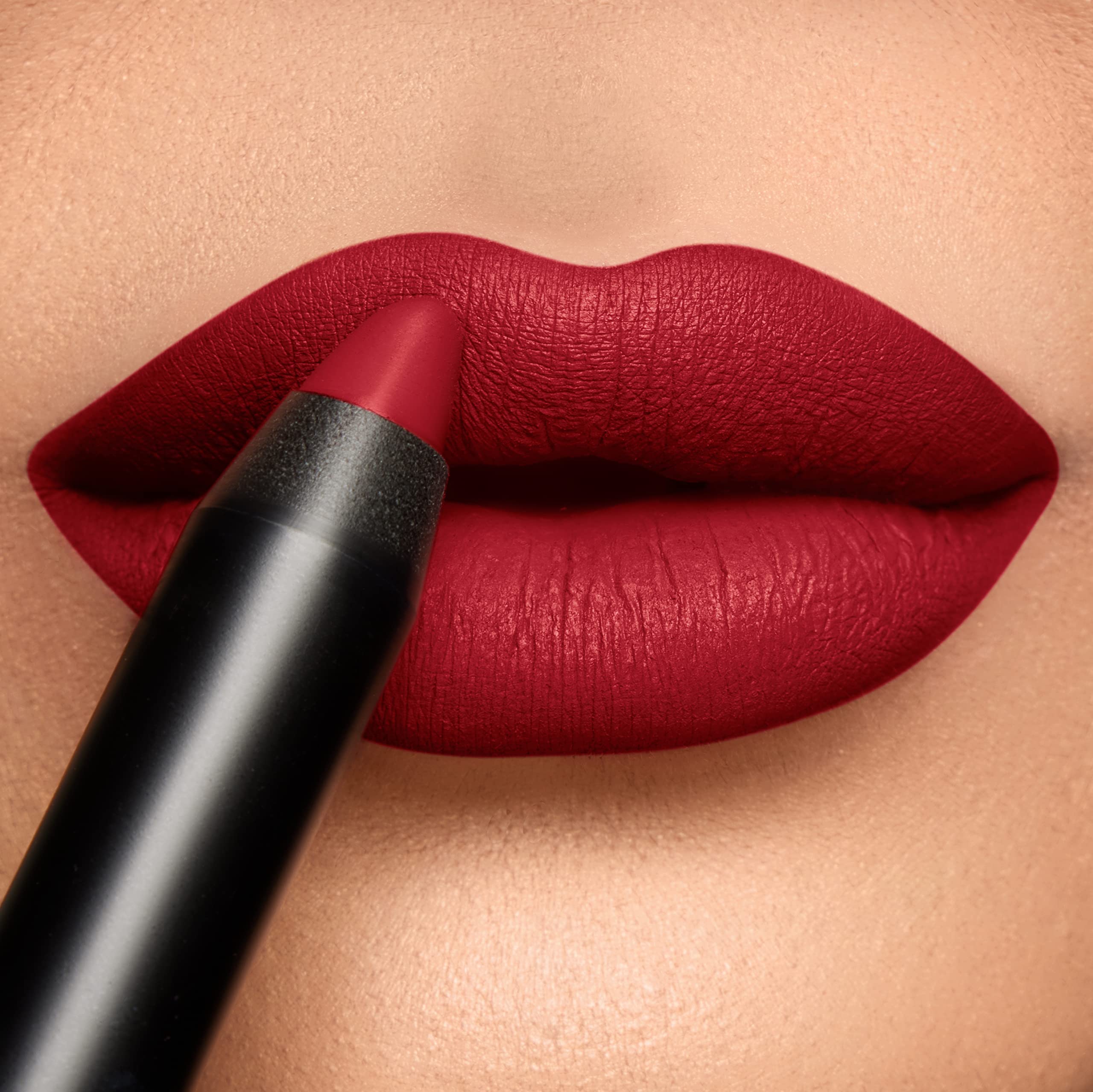 K7L Dark Red Lipstick Crayon Matte in use for long-lasting color.