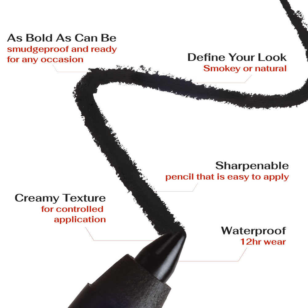 K7L Deep Black Eyeliner applied to waterline for bold, long-wearing color.