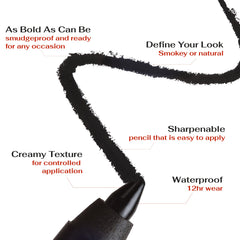 K7L Deep Black Eyeliner applied to waterline for bold, long-wearing color.