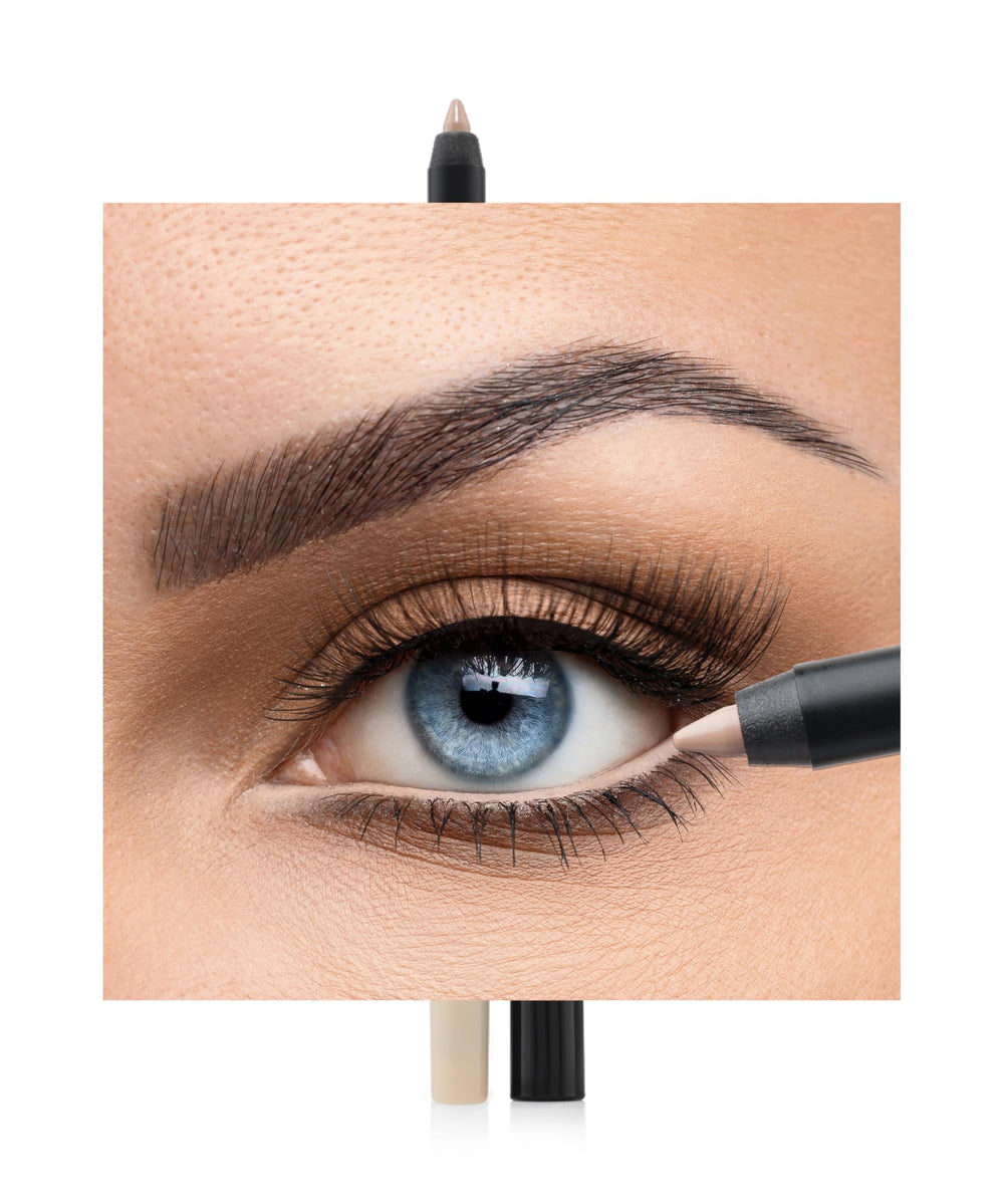 K7L Eyeliner Creamy Nude applied to waterline for brighter eyes and long wear.