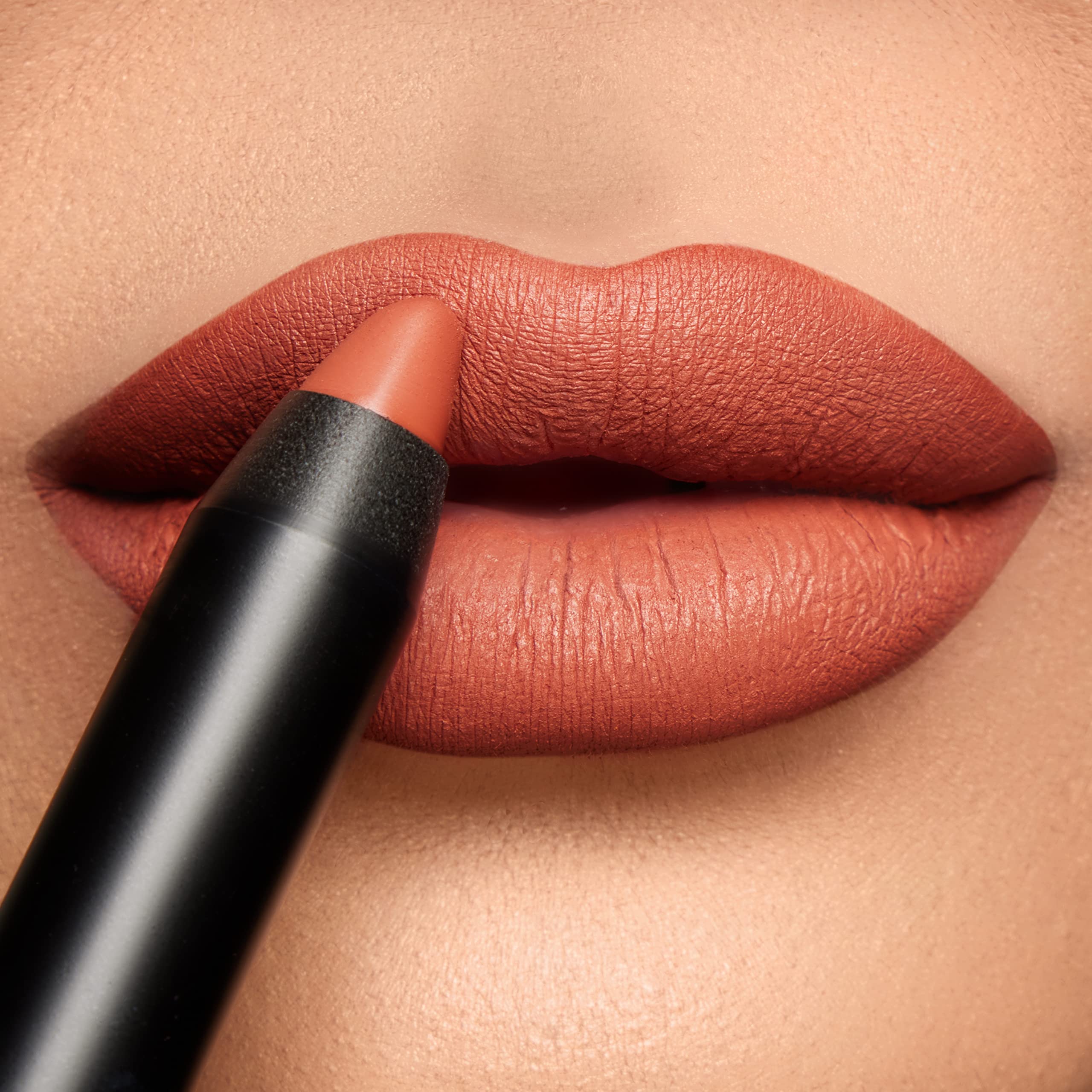 K7L Lipsilk Matte orange-brown lip crayon swatch for all-day bold color.