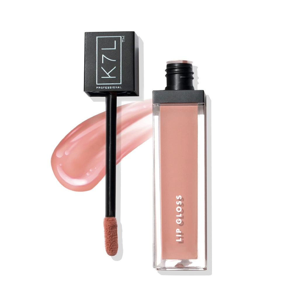 K7L Nude Pink Lip Gloss swatch shows natural color and subtle shine.