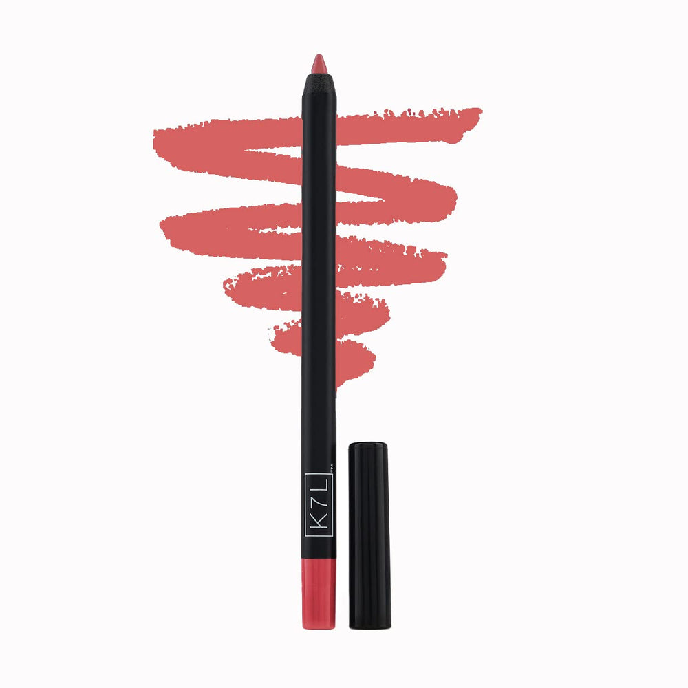 K7L Pink Lip Crayon close-up shows creamy glide for precise lip definition.