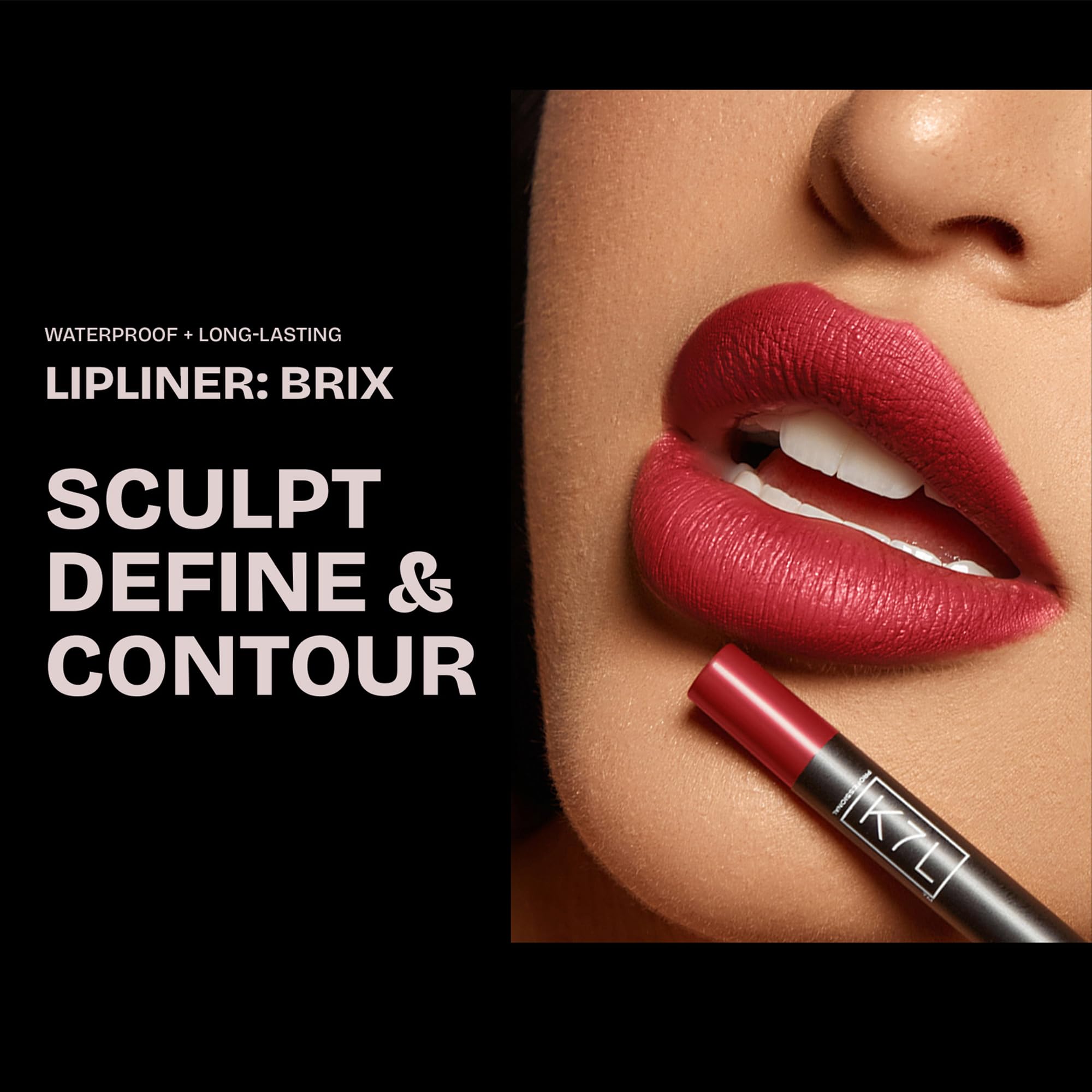 K7L Red Lipliner outline-definition demonstrates defined lip edges and long-lasting wear.
