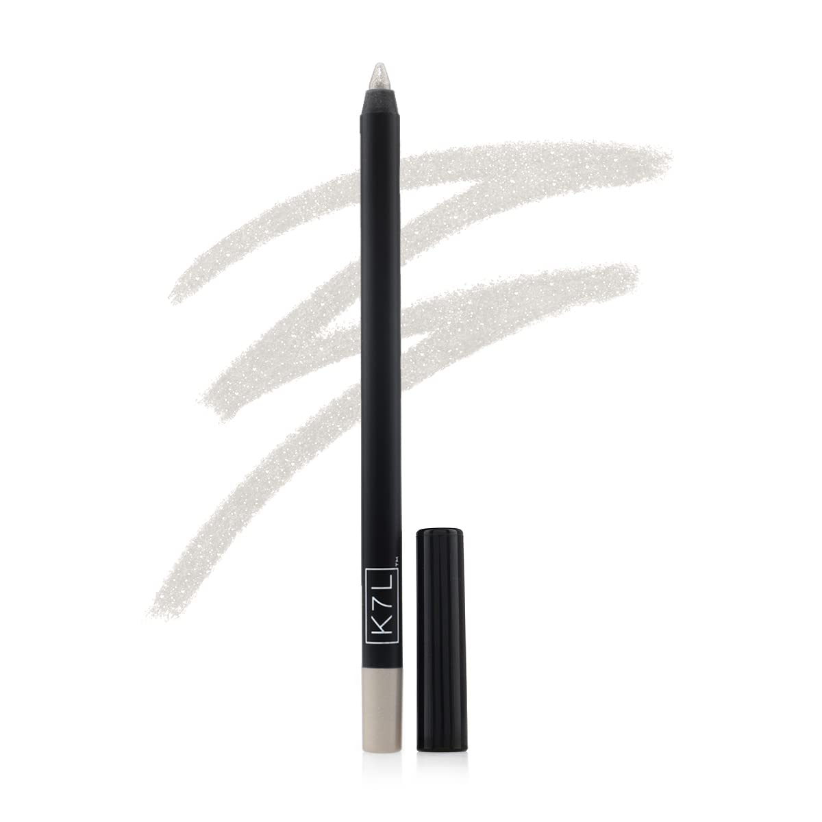 K7L Silver Shimmer Eyeliner pencil with cap, portable for quick touch-ups.