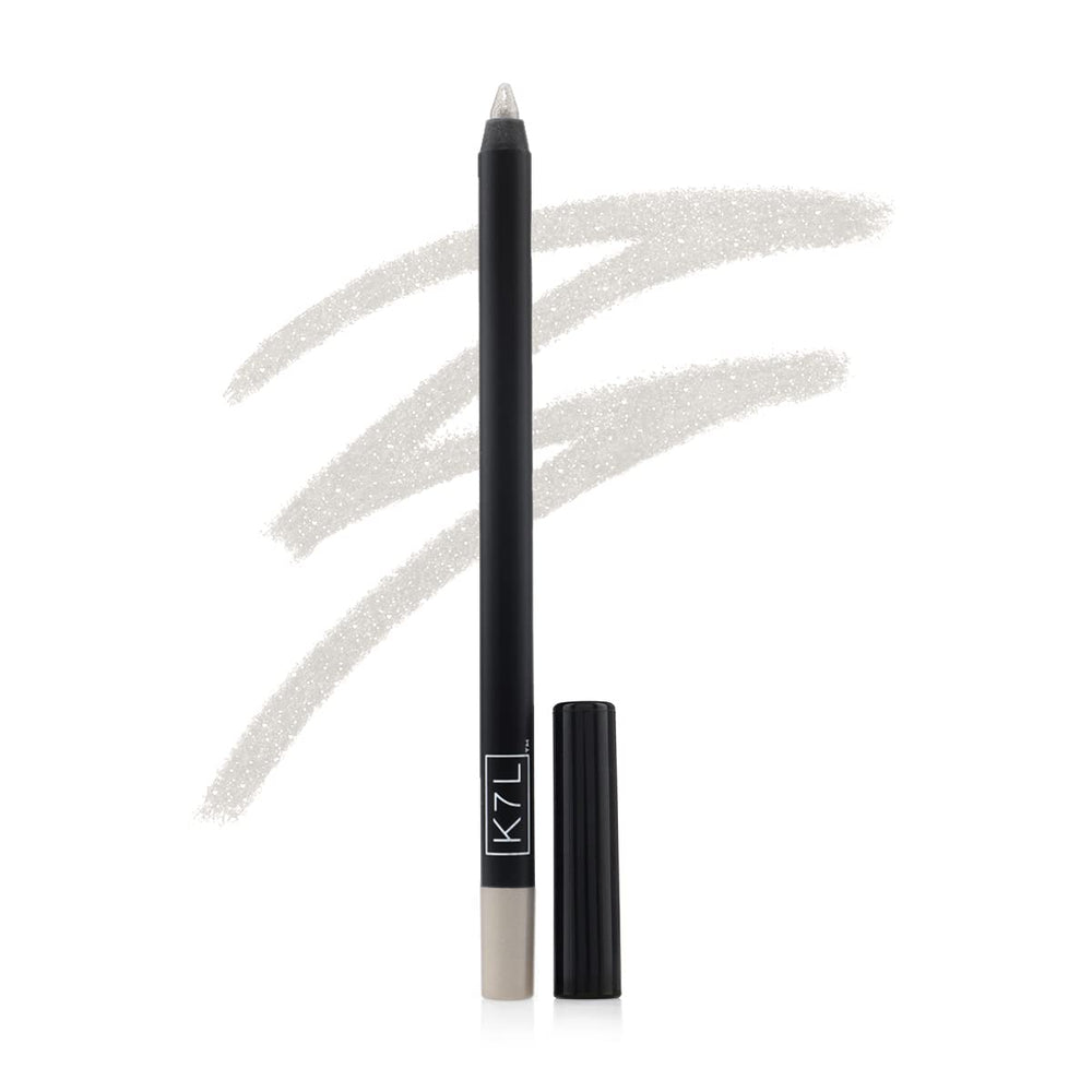 K7L Silver Shimmer Eyeliner pencil with cap, portable for quick touch-ups.