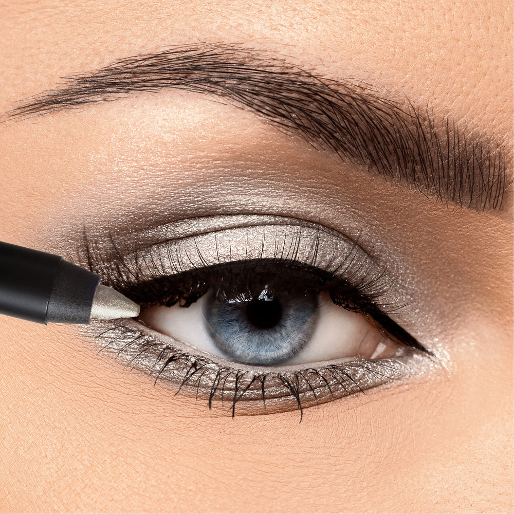 K7L Silver Shimmer Eyeliner pencil close-up showing smooth application.
