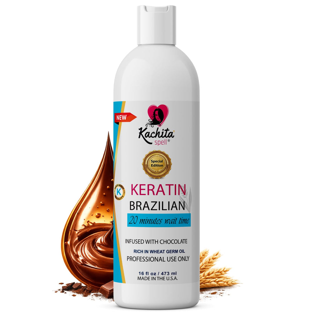 Kachita Spell Brazilian Keratin Chocolate bottle showing the product for smooth, long-lasting results