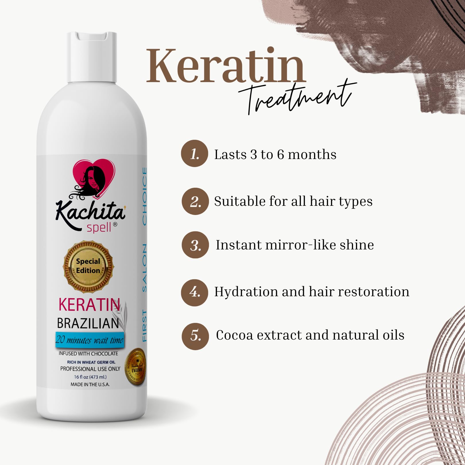 Close-up of keratin treatment being applied with rich chocolate formula