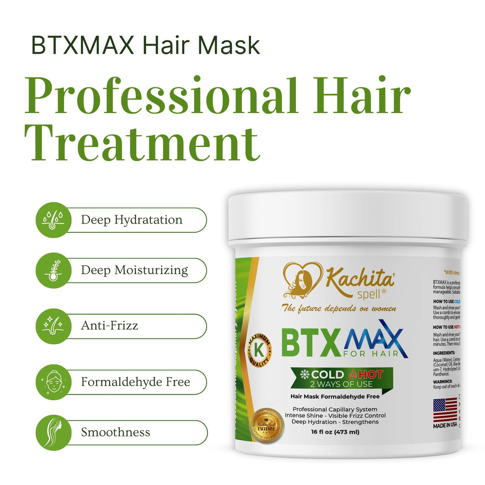 Kachita Spell BTX Max keratin and argan oil bottle boosts hair strength.