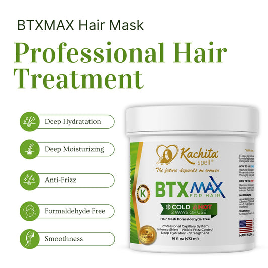 Kachita Spell BTX Max keratin and argan oil bottle boosts hair strength.