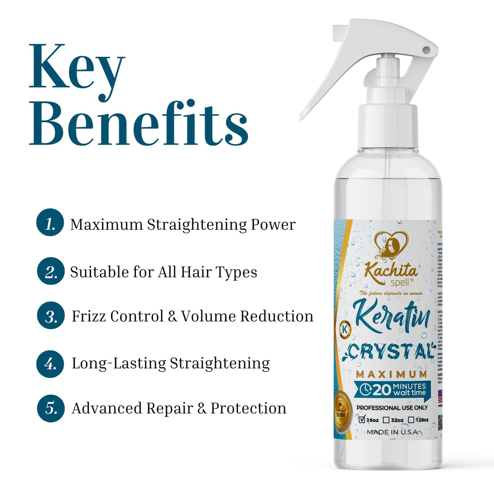 Kachita Spell Keratin Crystal bottle close-up with premium formula for smooth results