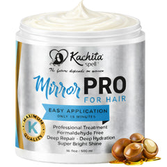 Kachita Spell MirrorPRO Hair Mask packaging close-up for salon-grade conditioning at home