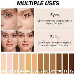 Kaely 12-color cream concealer palette offers broad shade range for diverse skin tones.
