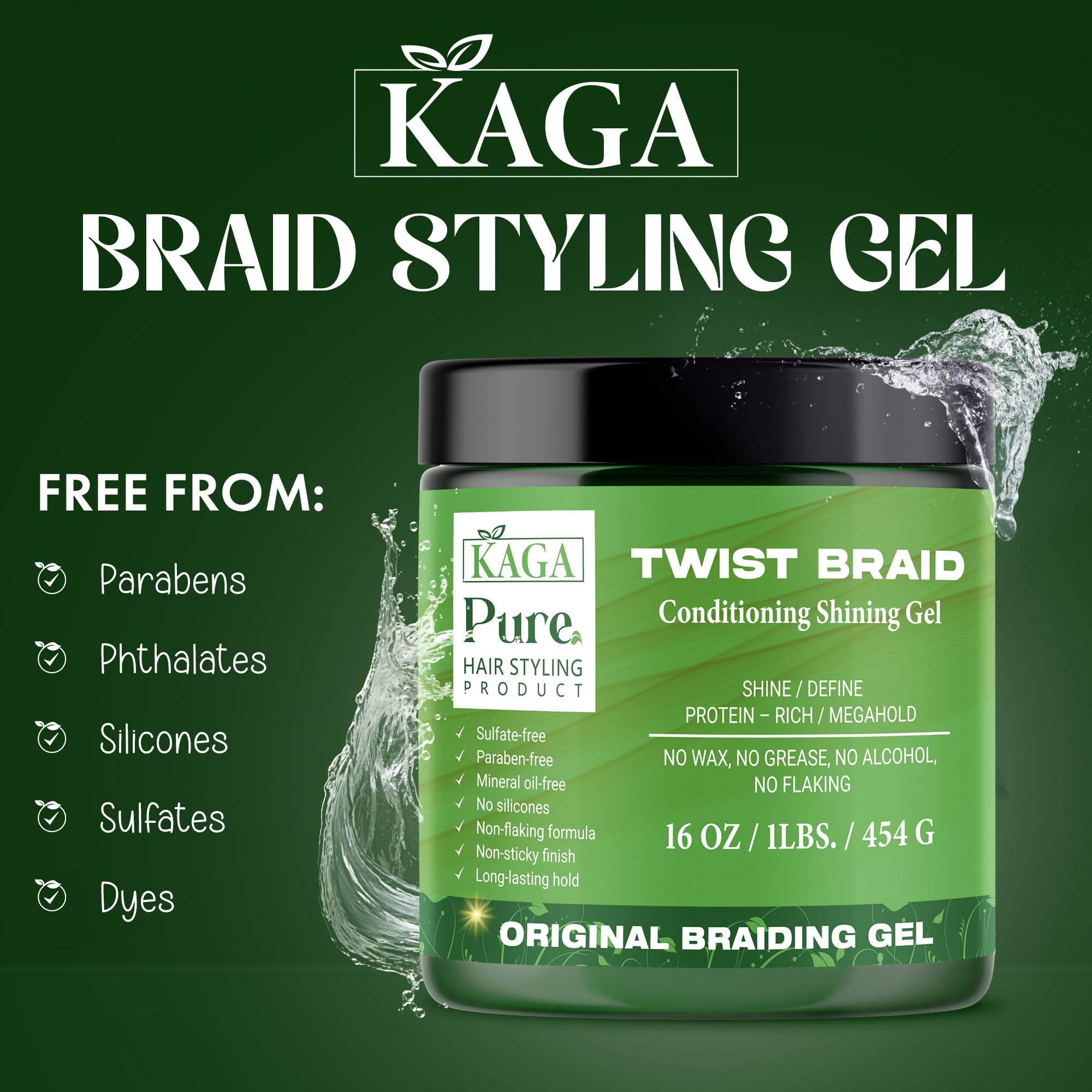 KAGA Pure O Natural Neatbraid Gel smooths hair without flaking