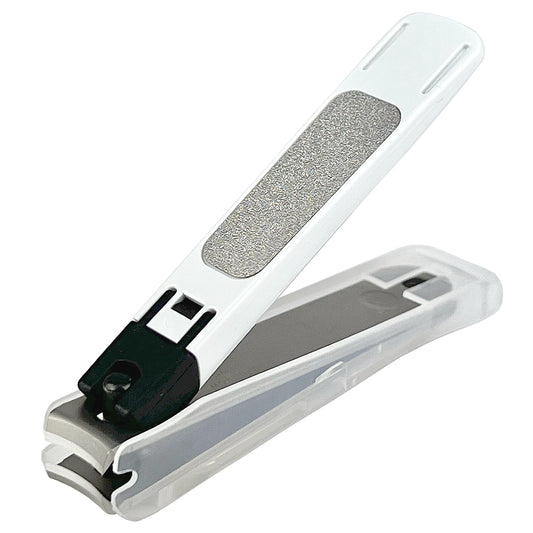 Kai Nail Clippers Type 001S white closeup with catcher for mess-free trimming