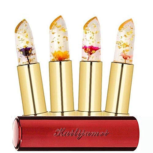 Kailijumei flower jelly lipstick four pack with visible petals and glossy finish