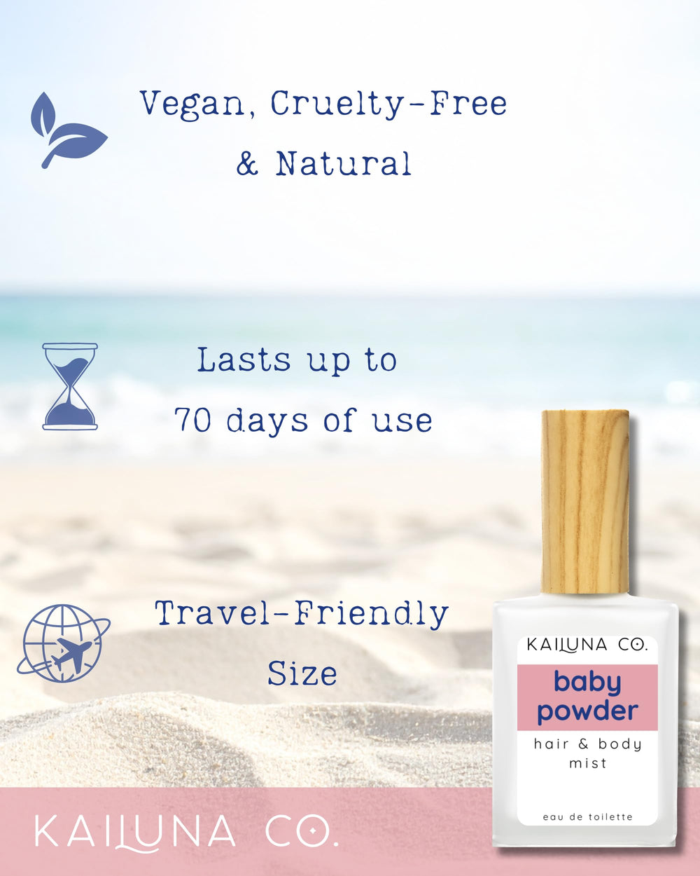 Kailuna Co Baby Powder Mist notes of rose geranium ylang ylang for comforting aroma