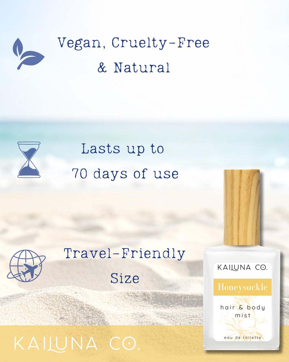 Kailuna Co. Honeysuckle Mist container detail with plant-based formula