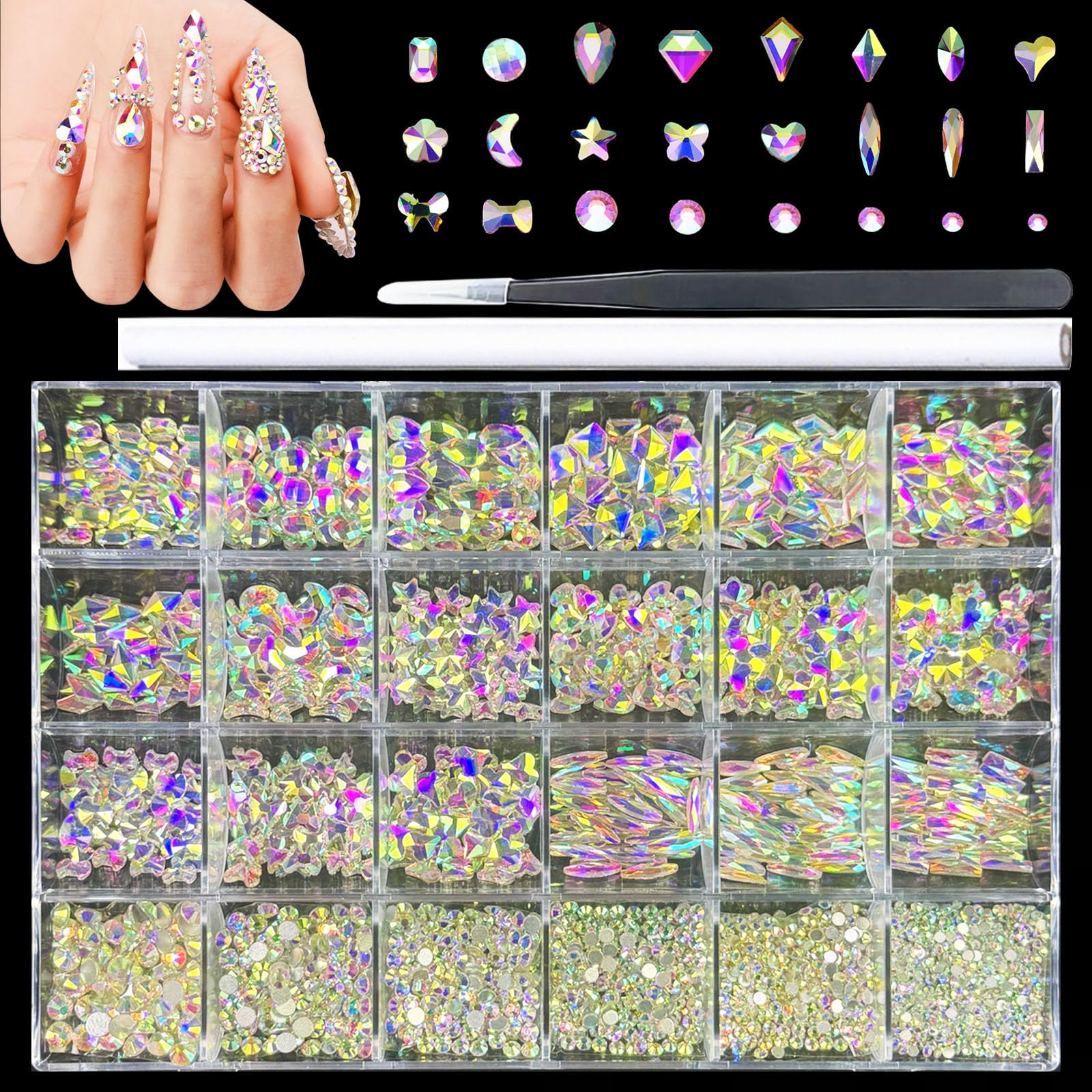 Kaipheiquan Nail Rhinestones Kit with 900 big rhinestones for radiant nail art.