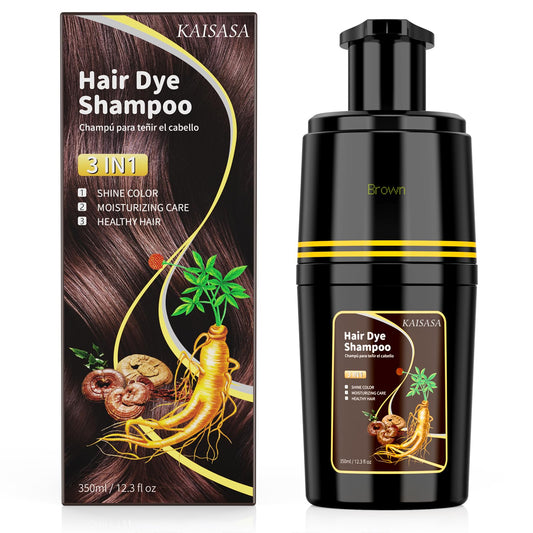 KAISASA Brown Hair Dye Shampoo bottle shows the 3-in-1 color care.
