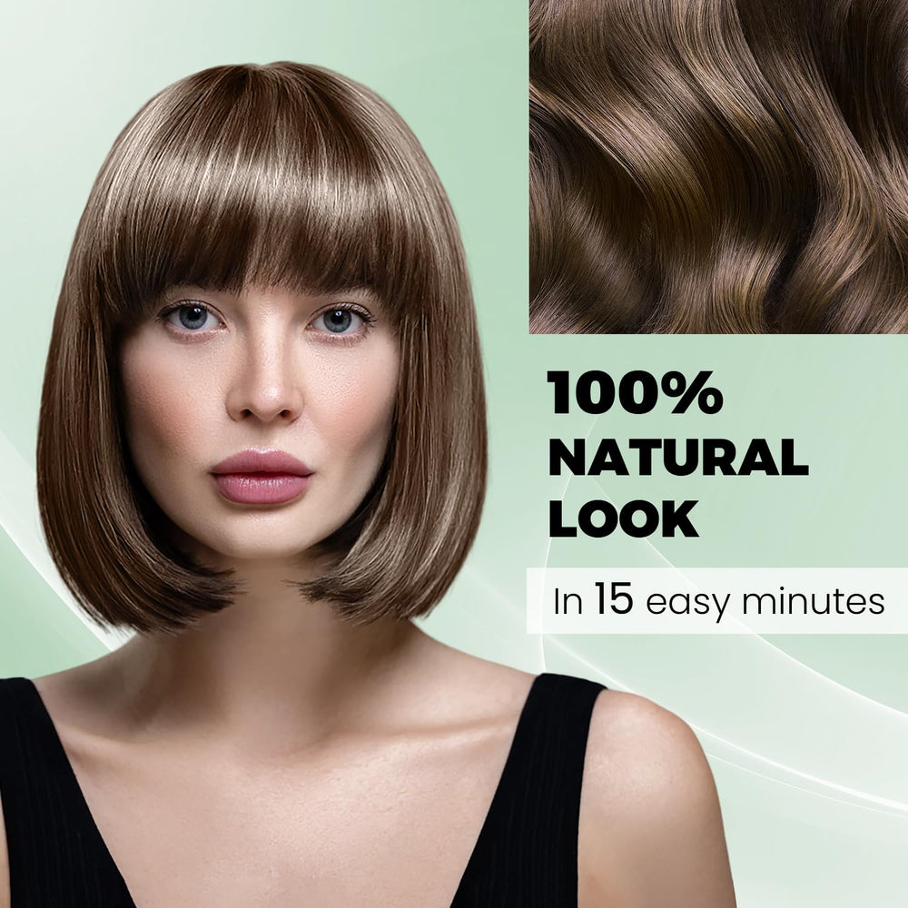 KAISASA Chestnut Brown shade swatch on hair for natural-looking coverage.