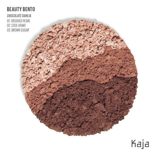 Kaja Beauty Bento 08 Chocolate Dahlia shimmer swatch with luminous dimension.