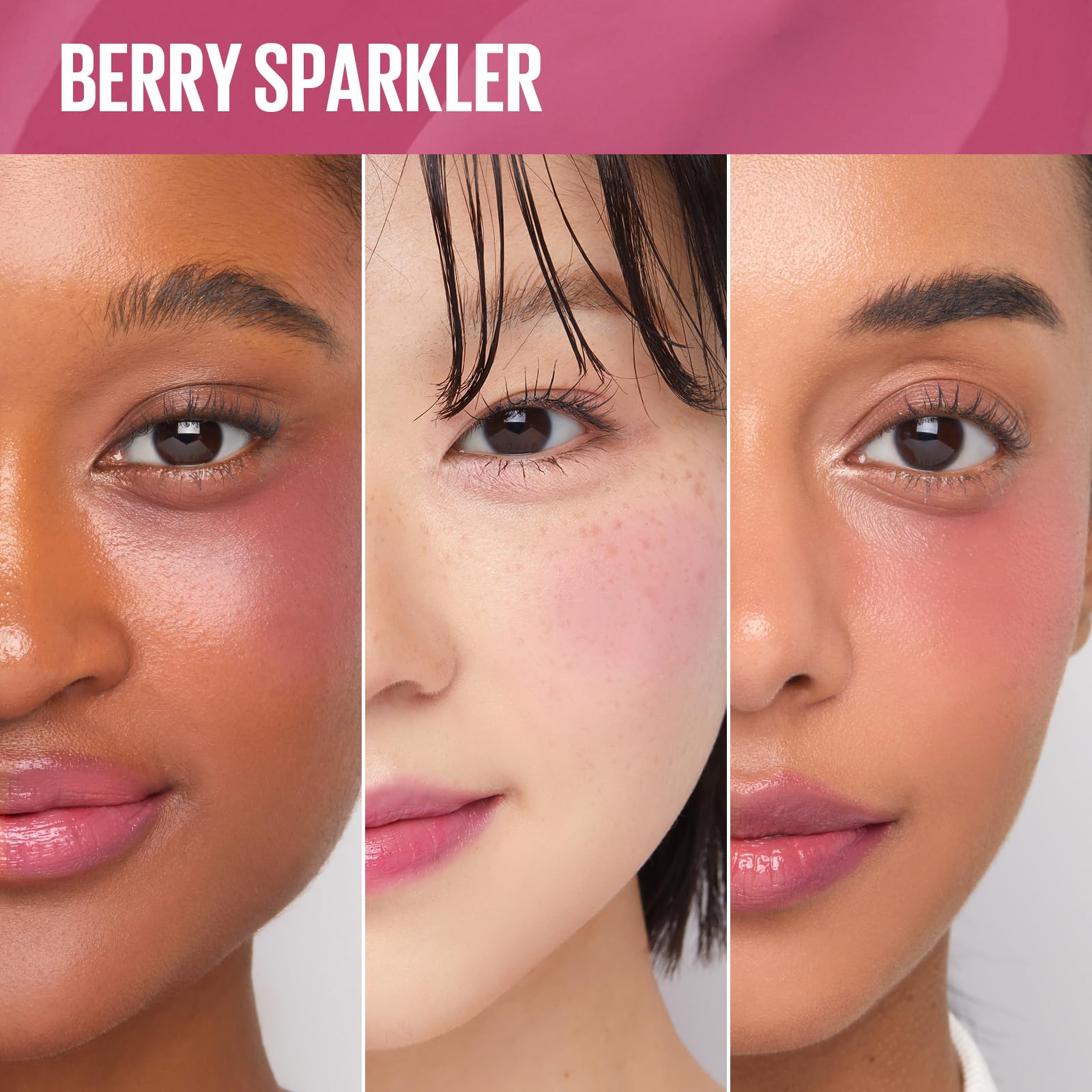 KAJA Dewy Bar Berry Sparkler on cheeks for a natural glow.