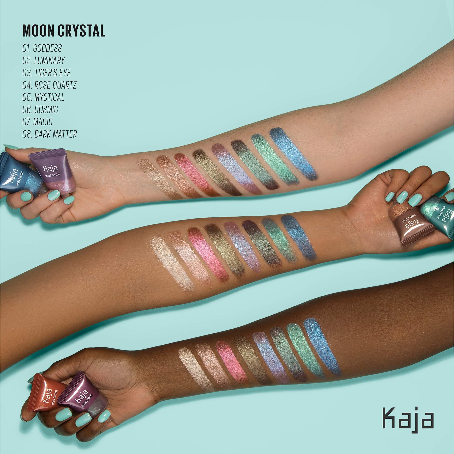 Kaja Moon Crystal applied with finger for quick, creamy payoff.
