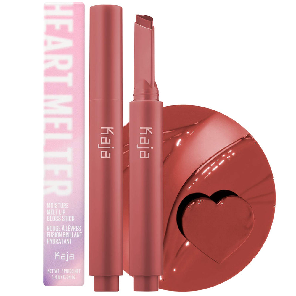 KAJA Heart Melter lip gloss tube front shows glossy color and playful packaging.