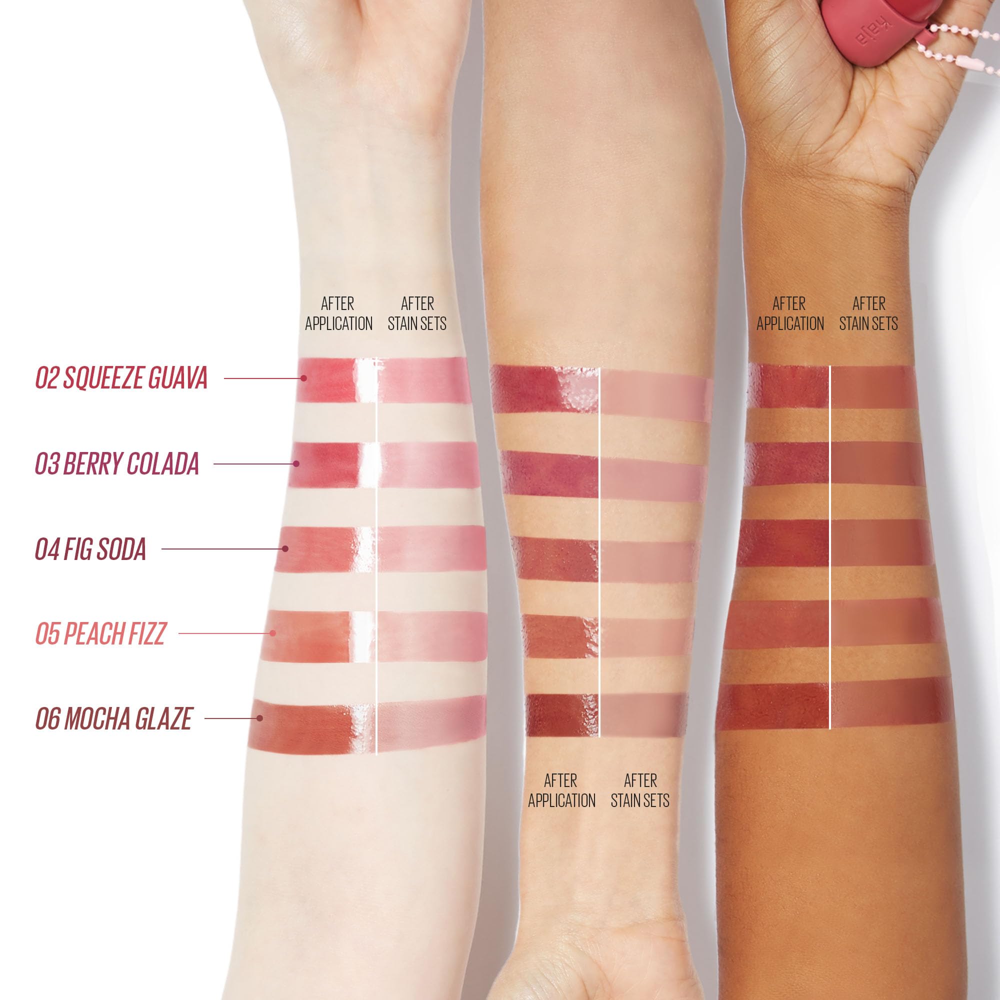 KAJA Jelly Charm lip tint on lips showing hydrating finish.