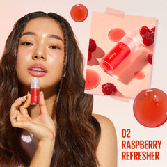 KAJA Juicy Glass Lip Oil cap with heart stone adding playful charm for the Raspberry Refresher.