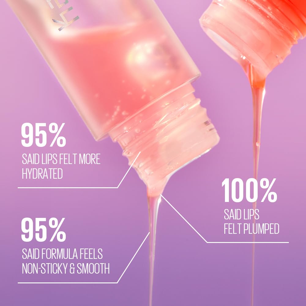Kaja Juicy Glass Lip Oil gloss-on lips for a glassy, lightweight finish.