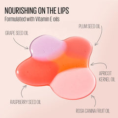 Kaja lip oil cap with heart stone and stylish label detail